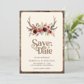 Boho Antlers Terracotta Floral Photo Wedding Save The Date (Staand voorkant)