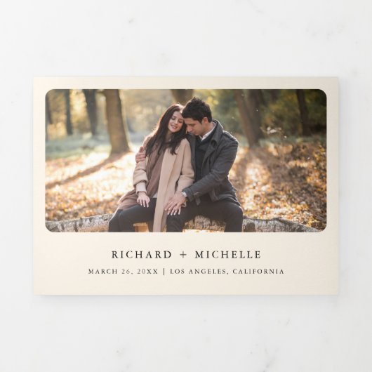 Boho Antlers Terracotta Floral QR Code Weddenschap Drieluik Uitnodiging (Cover)