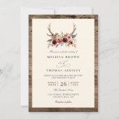 Boho Antlers Terracotta Floral QR Code Wedding Kaart (Voorkant)