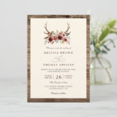 Boho Antlers Terracotta Floral QR Code Wedding Kaart (Staand voorkant)