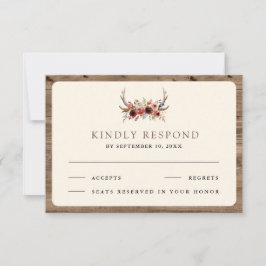 Boho Antlers Terracotta Floral Wedding RSVP Kaartje