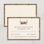 Boho Antlers Terracotta Floral Wedding RSVP Kaartje (Voorkant / Achterkant)