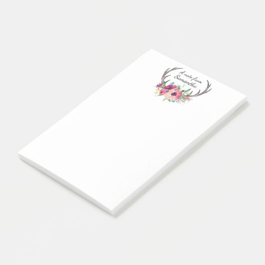 Boho Antlers Waterverf Bloemen met Jouw naam Post-it® Notes (Schuin)