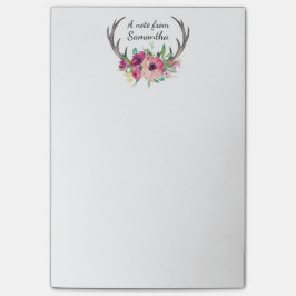 Boho Antlers Waterverf Bloemen met Jouw naam Post-it® Notes