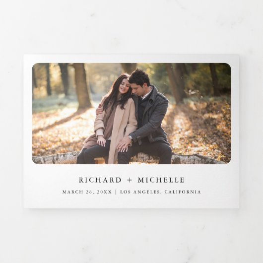 Boho Antlers Wilde Floral QR Code Weddenschap Drieluik Uitnodiging (Cover)