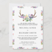 Boho Antlers Wildflower Alle in één QR code Wedden Kaart (Voorkant)