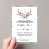 Boho Antlers Wildflower Wedding Acryl Uitnodigingen (Insitu (Draagbaar))