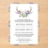 Boho Antlers Wildflower Wedding Acryl Uitnodigingen (Voorkant)