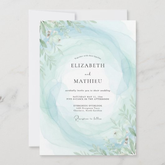 Boho Aqua Mint Bladrijke Bruiloft Kaart (Voorkant)