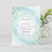 Boho Aqua Mint Bladrijke Bruiloft Kaart (Staand voorkant)