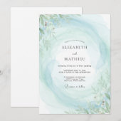 Boho Aqua Mint Bladrijke Bruiloft Kaart (Voorkant / Achterkant)
