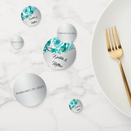 Boho Aqua Rozen op Zilveren Bruiloft Confetti (Groep)