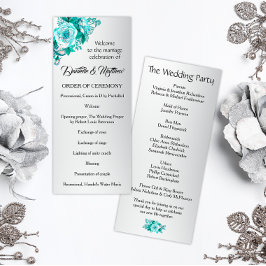 Boho Aqua Rozen op Zilveren Bruiloft Programmakaart