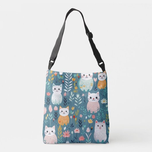 Boho aqua schattige kat crossbody tas met zwarte b (Achterkant)