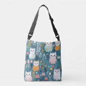 Boho aqua schattige kat crossbody tas met zwarte b (Voorkant)