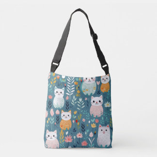 Boho aqua schattige kat crossbody tas met zwarte b