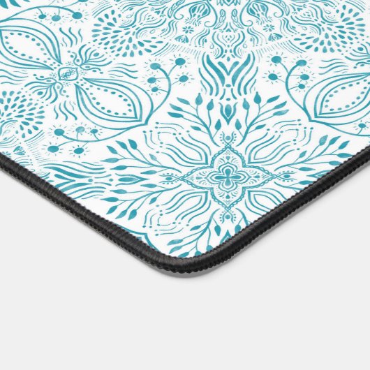 Boho Aqua White Mandala kunst Bureaumat (Hoek)