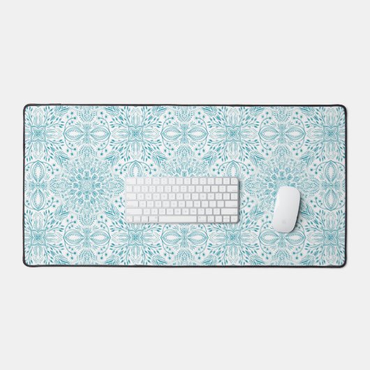 Boho Aqua White Mandala kunst Bureaumat (Keyboard & Muis)