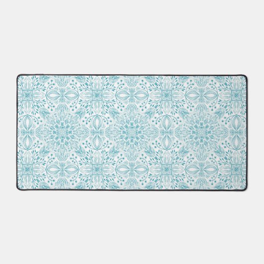 Boho Aqua White Mandala kunst Bureaumat (Voorkant)