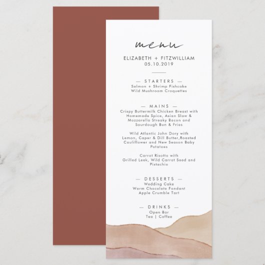 Boho aquarel Abstract | Rust Maple Dinner Menu (Voorkant / Achterkant)
