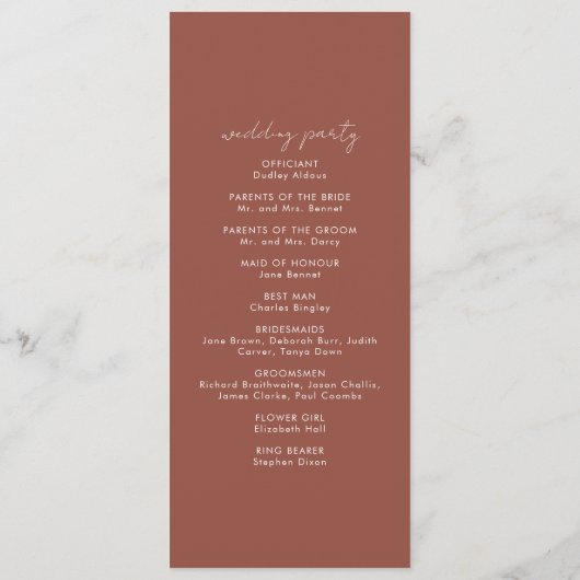 Boho aquarel Abstract | Rust Maple Wedding Programmakaart (Achterkant)