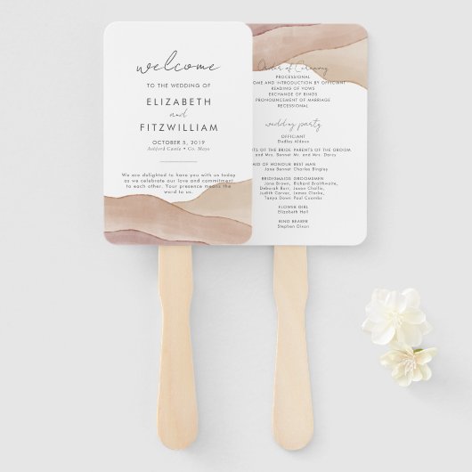 Boho aquarel Abstract | Trouwprogramma Handwaaier (Voorkant en achterkant)