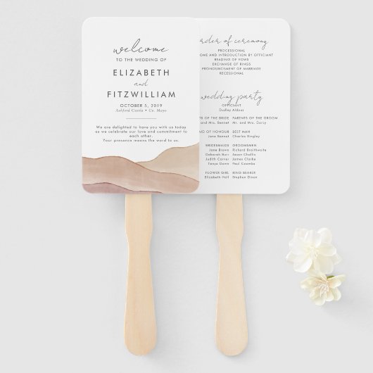 Boho aquarel Abstract | Trouwprogramma Handwaaier (Voorkant en achterkant)