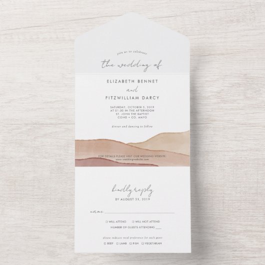 Boho Aquarel Abstracte bruiloft All In One Uitnodiging (Binnen)