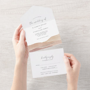 Boho Aquarel Abstracte bruiloft All In One Uitnodiging