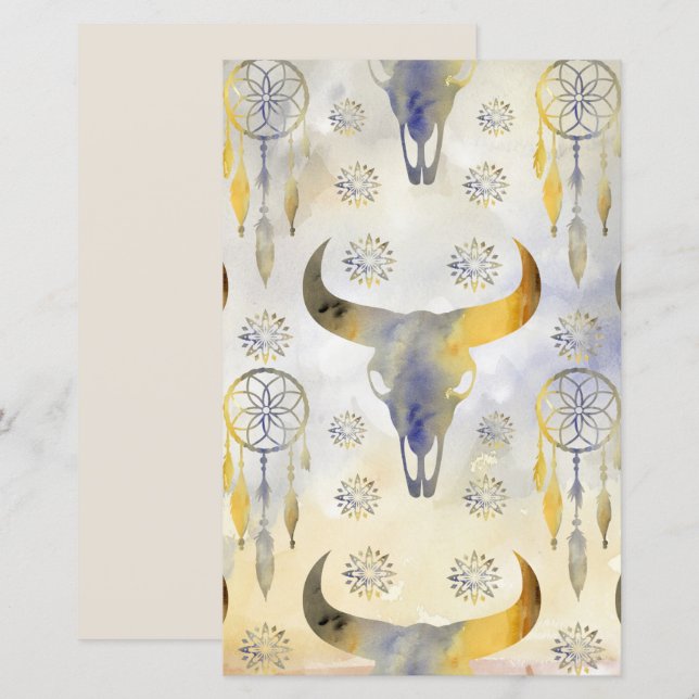 Boho aquarel abstracte vintage stier achtergrond (Voorkant / Achterkant)