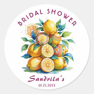 Boho Aquarel Citroen Mediterrane Bruiloft Brunch Ronde Sticker