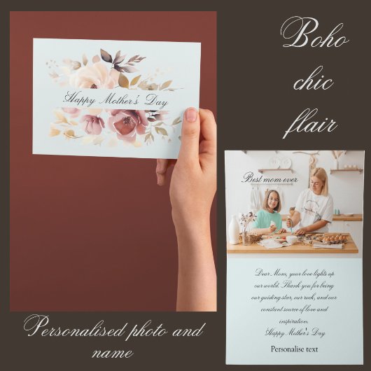 Boho aquarel gepersonaliseerde foto moederdag kaart