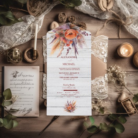 Boho Aquarel Pampasgras Bruiloft All In One Uitnodiging