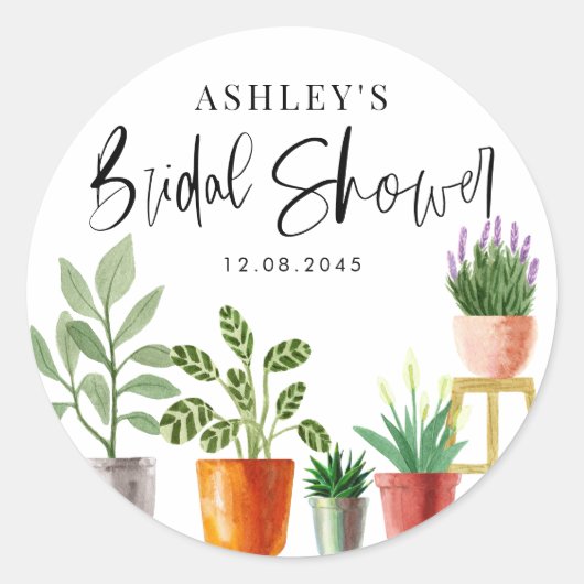 Boho Aquarel Pothouses Bruidsfeestje Ronde Sticker (Voorkant)