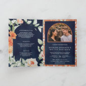 Boho Arch Aardse Bloem Navyblauw QR Code Bruiloft (Binnen)