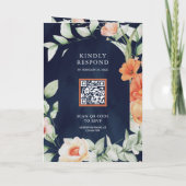 Boho Arch Aardse Bloem Navyblauw QR Code Bruiloft (Achterkant)