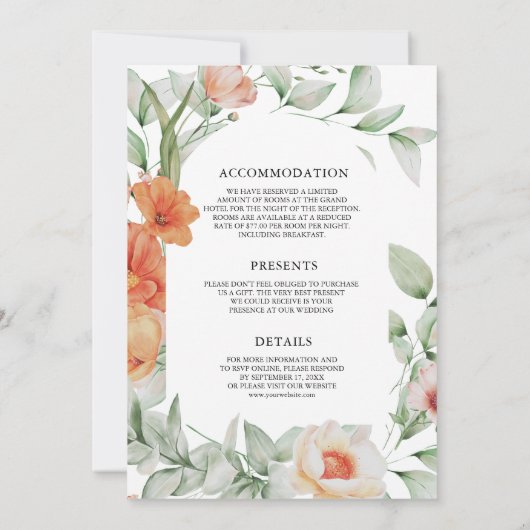 Boho Arch Aardse Bloemen Alles in één bruiloft Kaart (Achterkant)