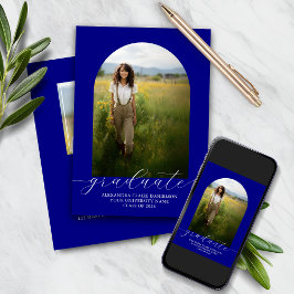 Boho Arch Afstuderen Invitation 2 foto's Navy Kaart
