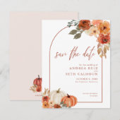 Boho Arch Autumn Pumpkin Floral Terracotta Save The Date (Voorkant / Achterkant)