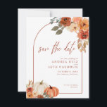 Boho Arch Autumn Pumpkin Floral Terracotta Save The Date<br><div class="desc">Sparen de Uitnodigingen van de Datum in mooie herfstkleuren met pompoenen en floraal.</div>