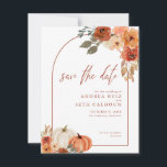 Boho Arch Autumn Pumpkin Floral Terracotta Save The Date<br><div class="desc">Sparen de Uitnodigingen van de Datum in mooie herfstkleuren met pompoenen en floraal.</div>