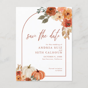 Boho Arch Autumn Pumpkin Terracotta Save the Date Aankondigingskaart