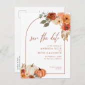 Boho Arch Autumn Pumpkin Terracotta Save the Date Aankondigingskaart (Voorkant / Achterkant)