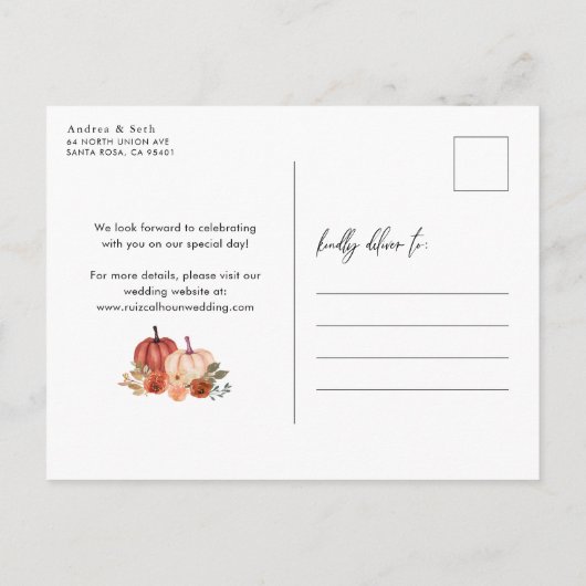 Boho Arch Autumn Pumpkin Terracotta Save the Date Aankondigingskaart (Achterkant)