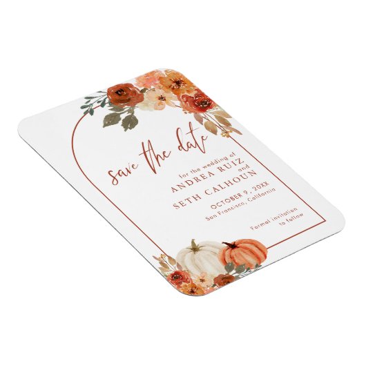 Boho Arch Autumn Pumpkin Terracotta Save the Date Magneet (Rechterzijde)