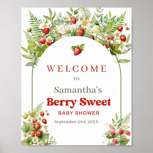 Boho Arch Berry Sweet Wild Strawberry Roze welkom Poster (Voorkant)