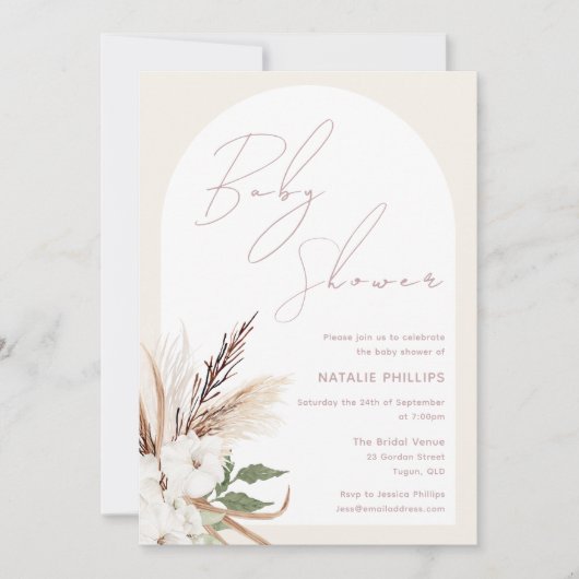Boho Arch Bloemen Beige Cream Baby shower Kaart (Voorkant)