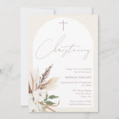 Boho Arch Bloemen Beige Cream doopsel Kaart (Voorkant)