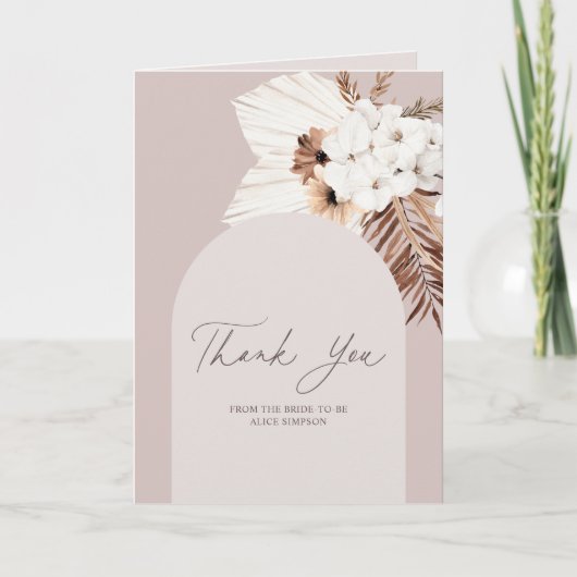 Boho Arch Bloemen Vrijgezellenfeest Bedankkaart (Voorkant)