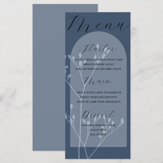 Boho Arch Blue Foliage Wedding Menu (Voorkant / Achterkant)